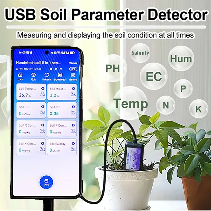 Agricultural 8 in 1 Soil Sensor Analyzer Probe NPK RS485 Temperature EC Salinity Water Content Soil Moisture PH Meters