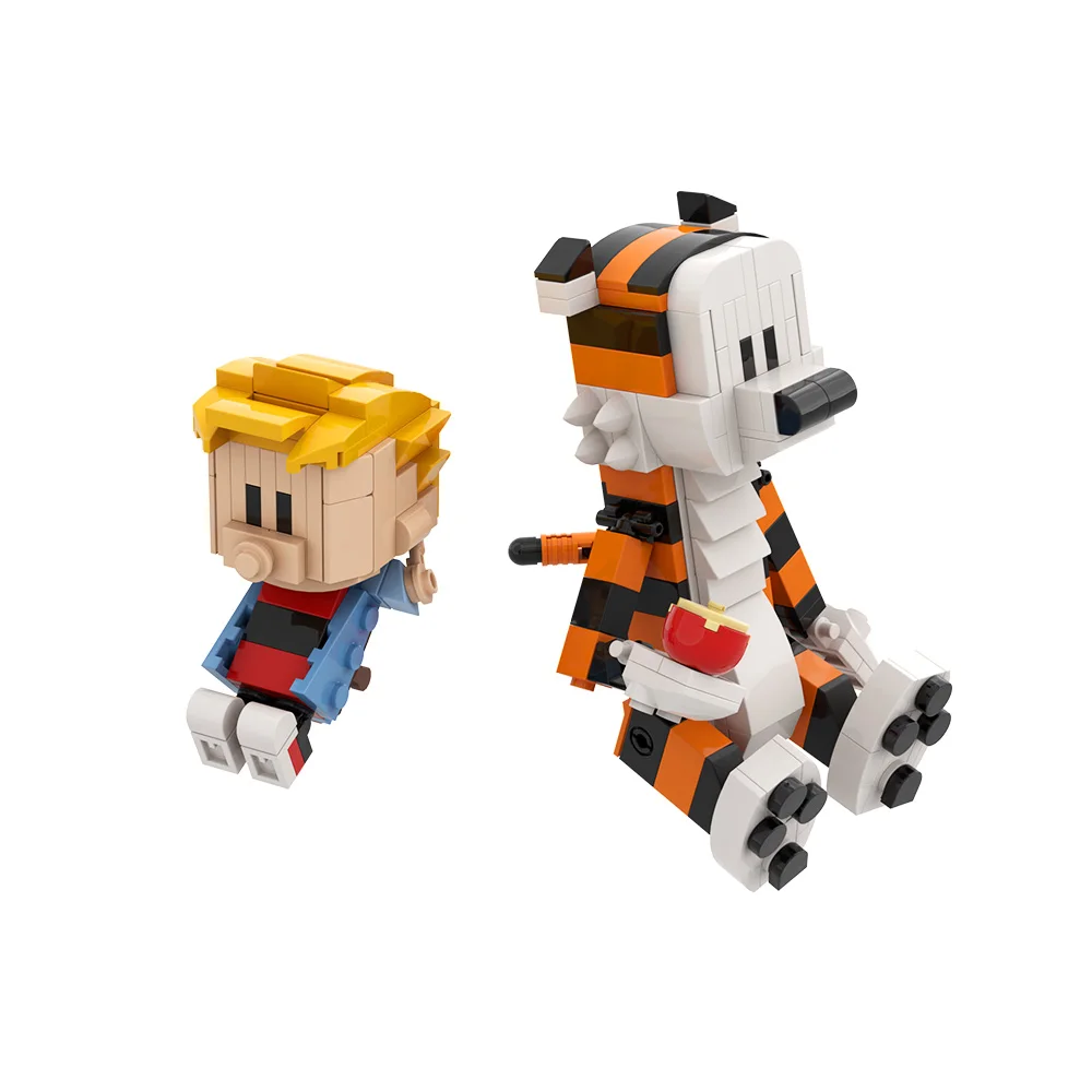 MOC Calvined และ Hobbes Building Block ตุ๊กตาอะนิเมะ 3D Art ภาพวาดการ์ตูน Tiger Action Figure อิฐของเล่นผู้ใหญ่ของขวัญเด็ก