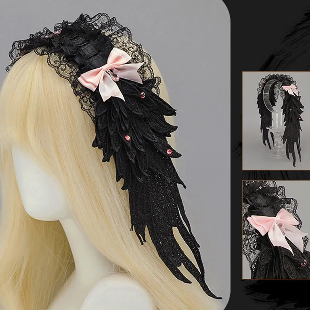 

Cool Punk Lolita Headband Anime Cute Cartoon JK Headband Y2K Headwear Angel Wing Black White Headband Coser Hair Accessories