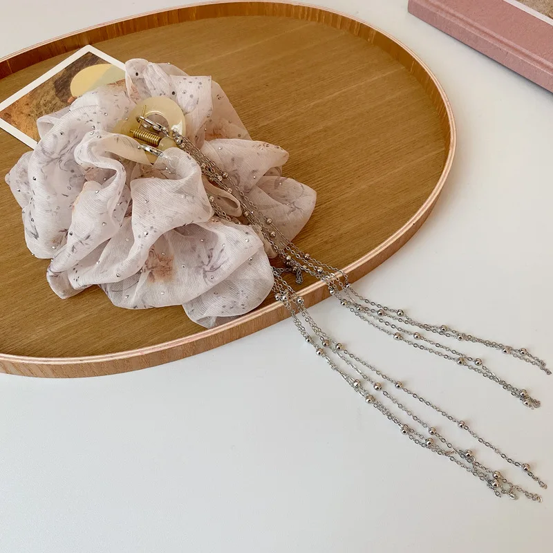 Pinza de pelo de malla multicapa para mujer, horquilla de agarre de borla de pajarita, pinza de pelo de tiburón, accesorios para el cabello para niña