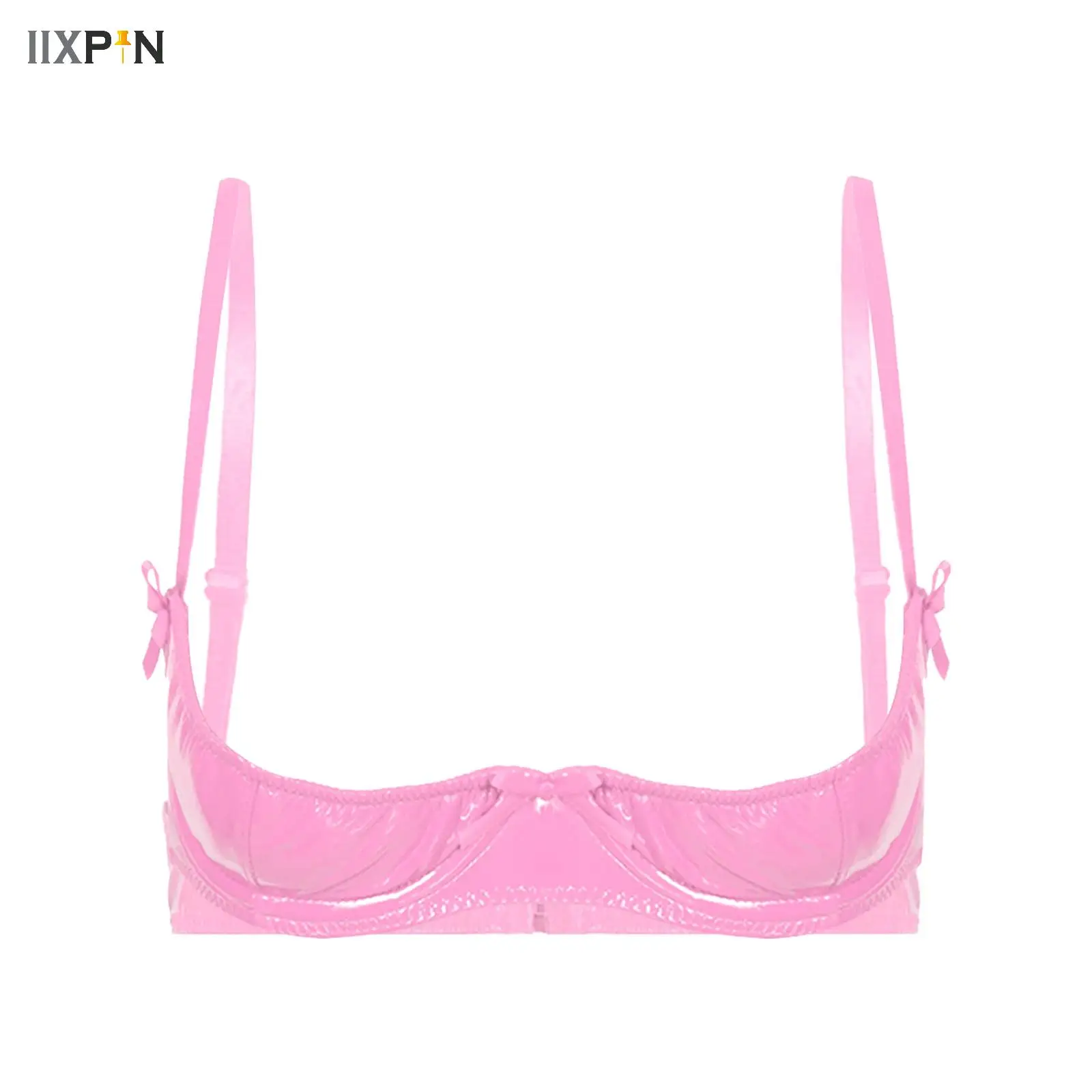 Womens Lingerie Open Breast Cup Bra Patent Leather Underwired Bra Underwear Adjustable Shoulder Straps Unlined Cupless Brassiere