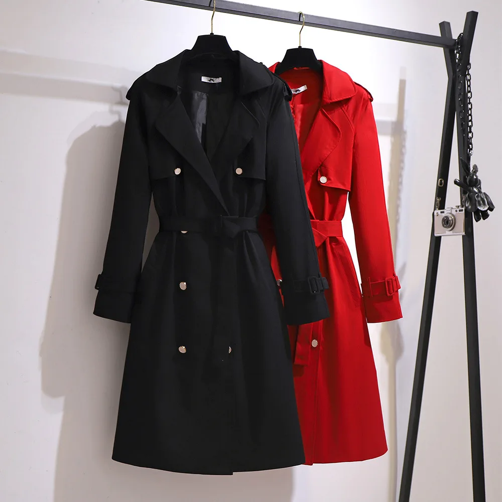 150Kg Plus Size Women's Autumn Tailored Collar Long Trench Coat Bust 153cm 5XL 6XL 7XL 8XL 9XL Loose Double-Breasted Coat