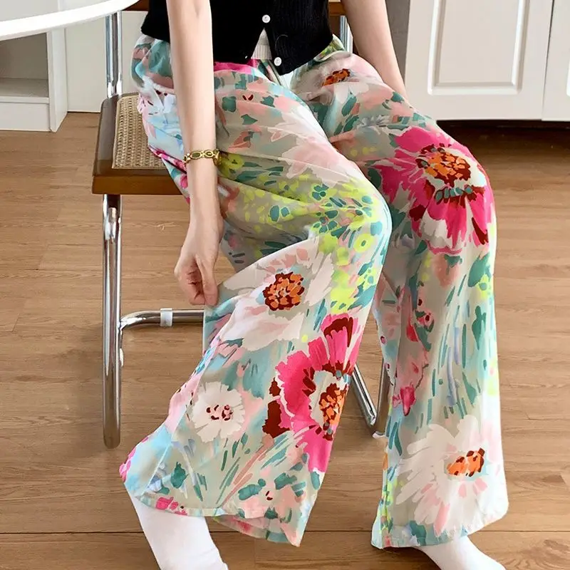 Women Pajama Pants Summer Lightweight Lounge Pants Cartoon Print Loose Plus Drawstring Elastic Waist Home Wear Outdoor Pants