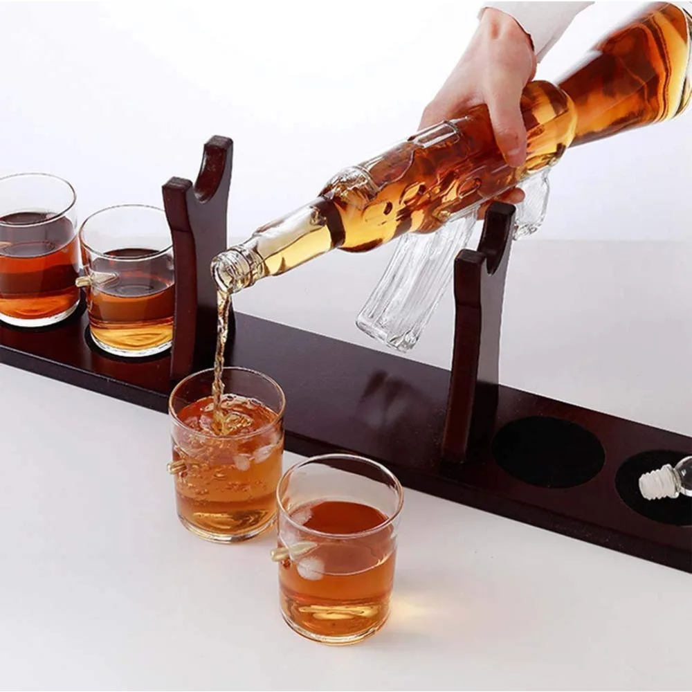 AK47 Gun Decanter with Bullet Glasses Whiskey Decanter Sets Unique Liquor Glass Gun Alcohol Bottle Gift for Men Dad Boyfriend