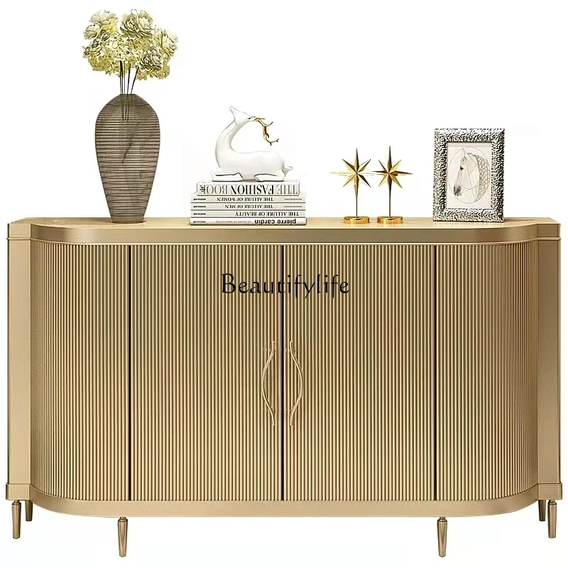 

American rural solid wood champagne color side cabinet light luxury decorative entrance cabinet