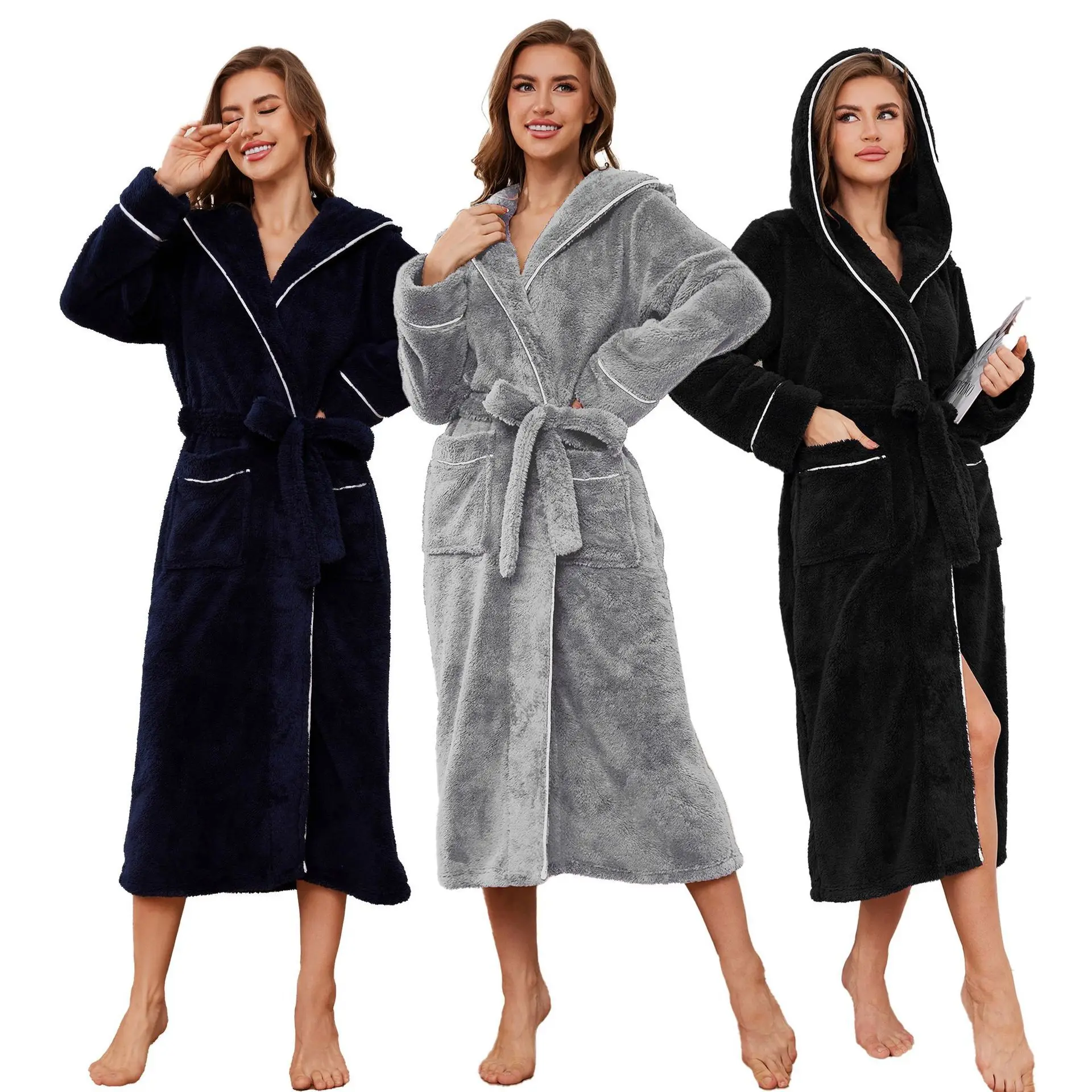 

Winter New Arrival Couples' Robes Coral Fleece Bathrobe Plus Size Women's Bathrobe Men's Pyjamas Homewear Women's Hooded Robe