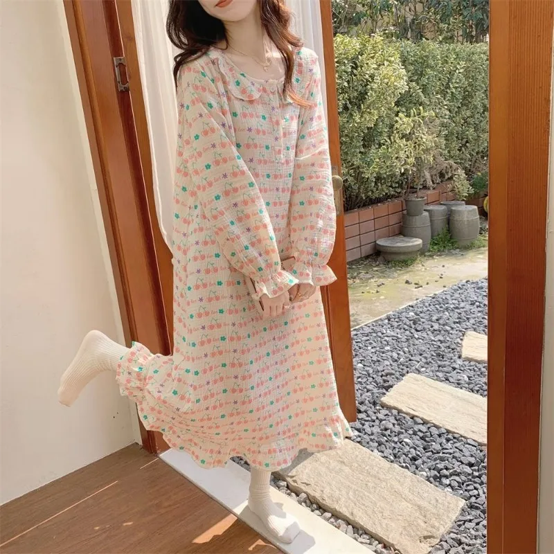 Cute Long Sleeve Pajamas Set Women Spring Autumn Sleepwear Suit 2024 New Slim Princess Nigthdress Girls Casual Loose Sleepshirts