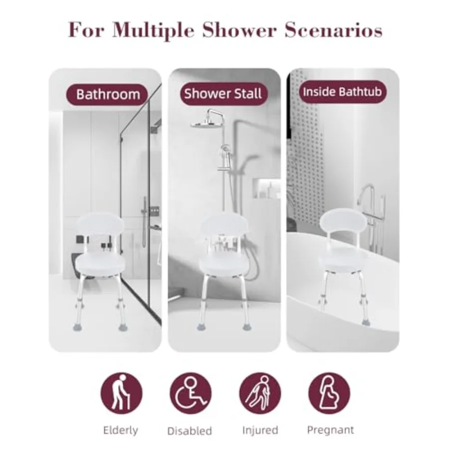 Swivel Shower Chair 360° Non-Slip Shower Seat with Backrest for Elderly and Disabled Height Adjustable Rotating Tub Transfer Be