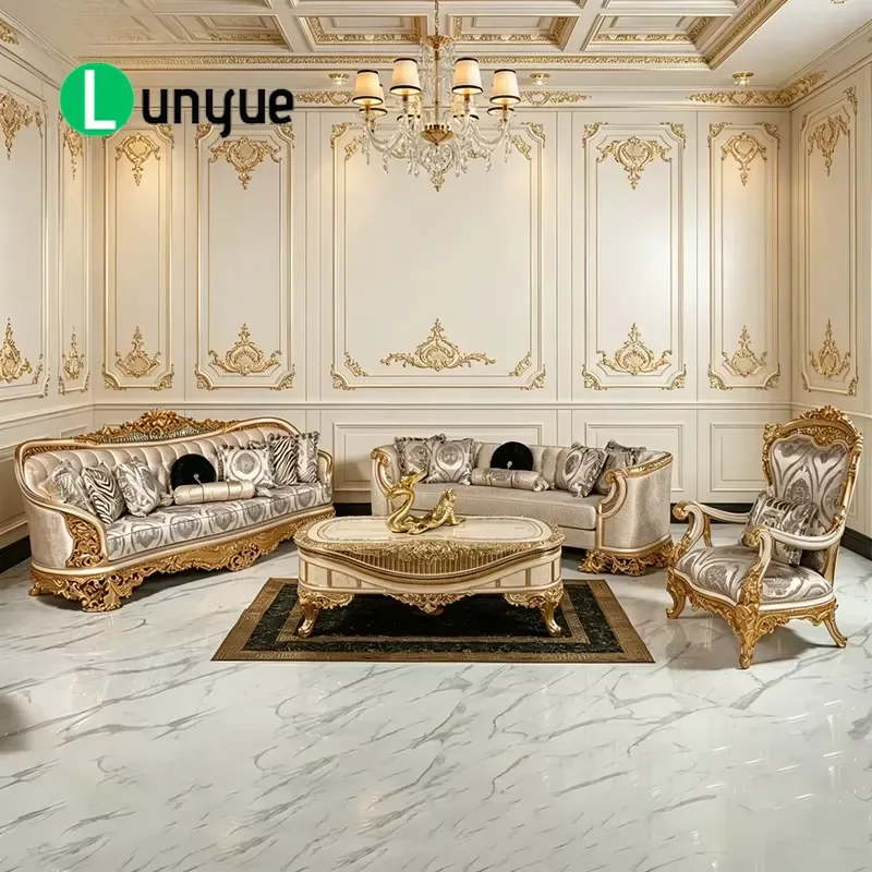 Classic Neoclassical Luxury Sofa Set Hand Carved European Design Solid Wood Frame Customizable Color Size Living Room
