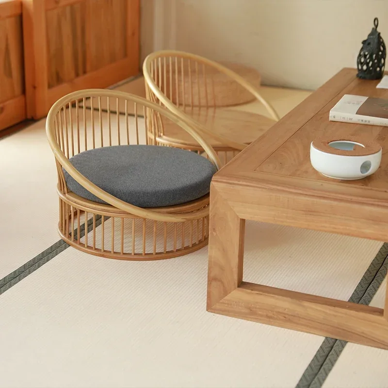 Japanese Style Bamboo Tatami Chair Balcony Bay Window Backrest Seat Living Room Casual Low Stool Minimalist Modern Furniture