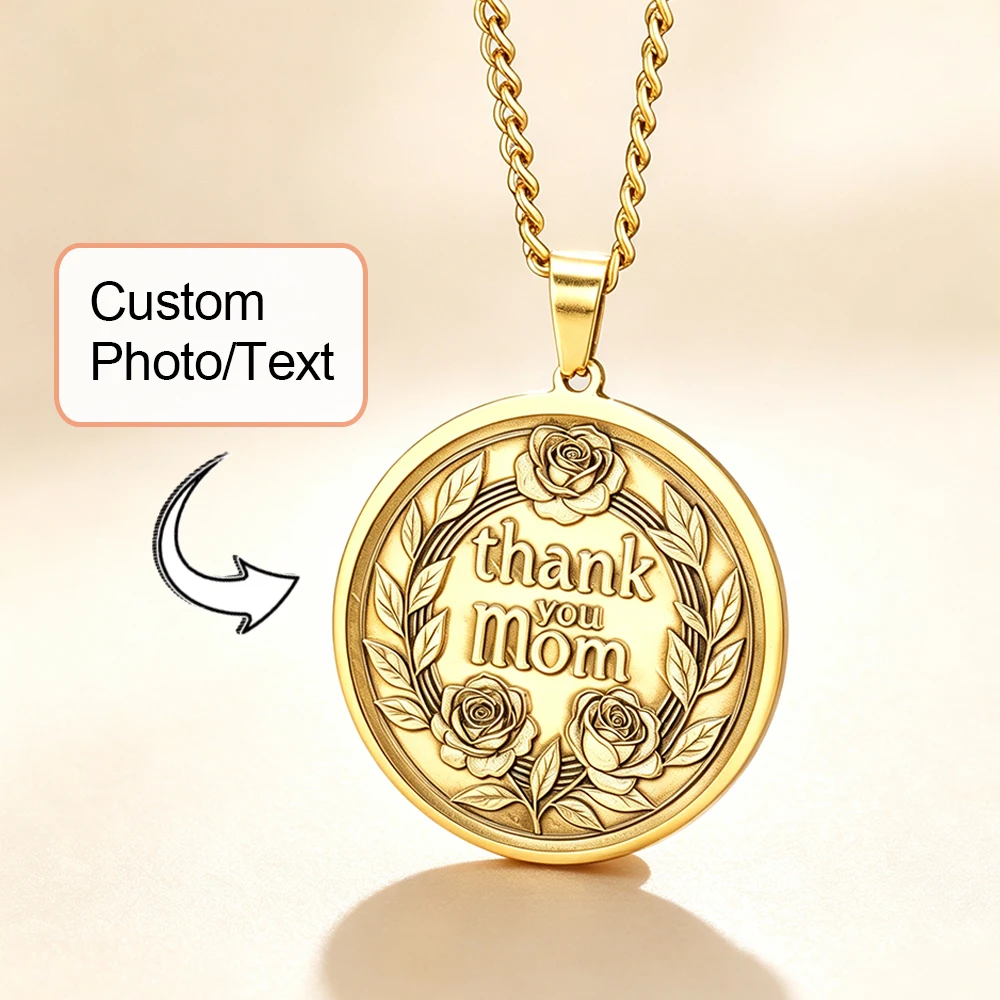 Custom Engraved Picture Medallion Necklace Personalized Photo Text Relief Coin Customized Name Picture Memorial Jewelry Men Gift