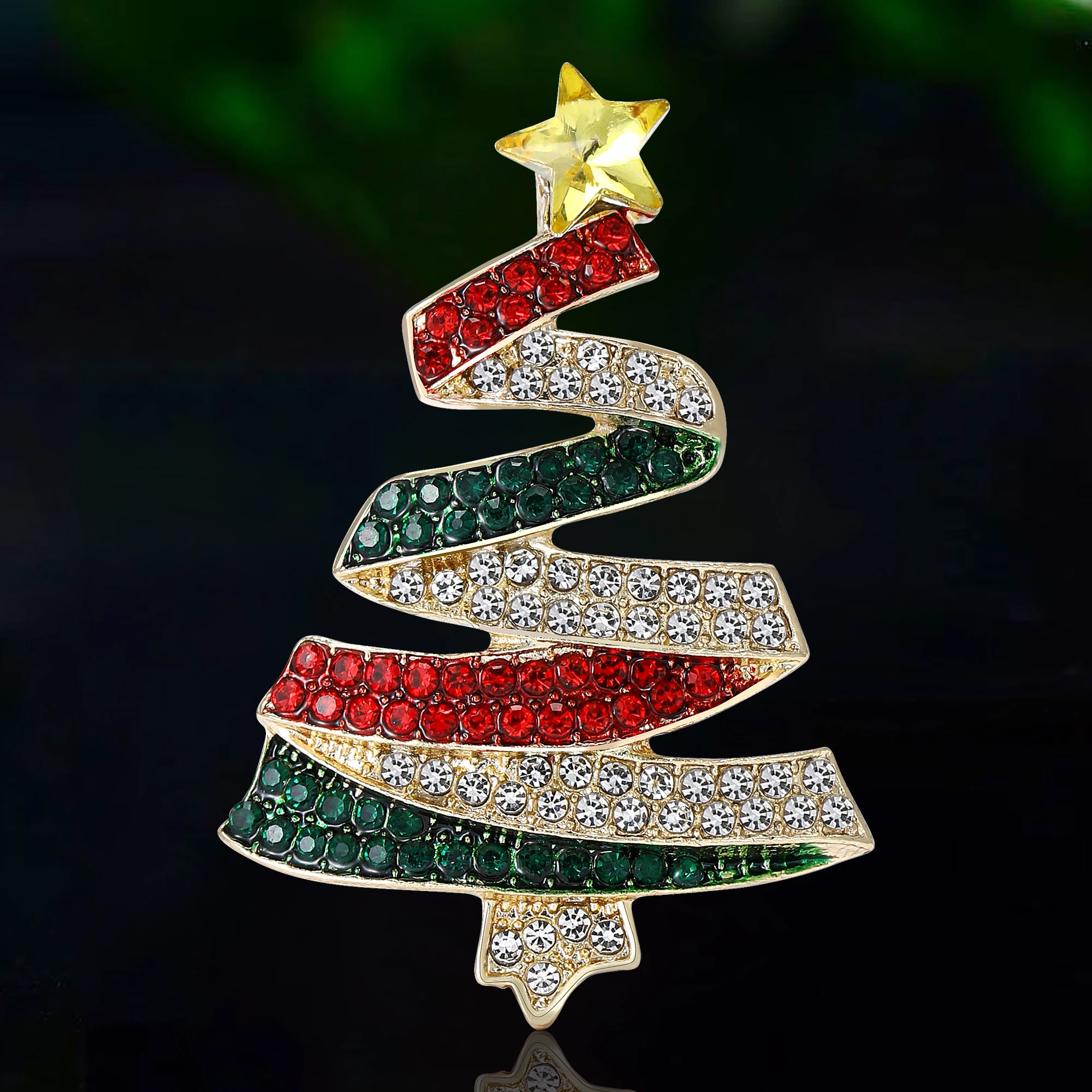 Christmas Classic Rhinestone Tree Brooches for Women Unisex Plant Pins Event Party New Gifts Decoration Clothes Accessories