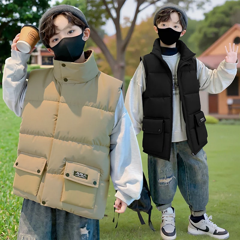 

New Fashion Kids Autumn Winter Vest Synthetic Down Sleeveless Jacket for Teens Boy Casual Warm Outfit Child Insulated Waistcoat