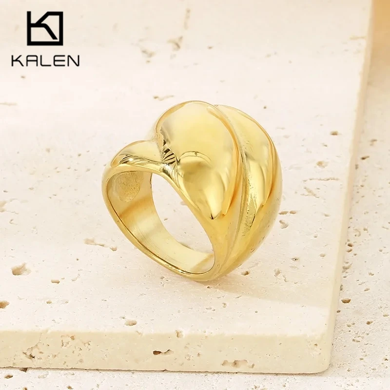 Kalen Shiny Gold Color Stainless Steel Ring Hip Hop Irregularly Chunky Anillos Larger Accessorise Trend Party Jewelry Gift 6-10#
