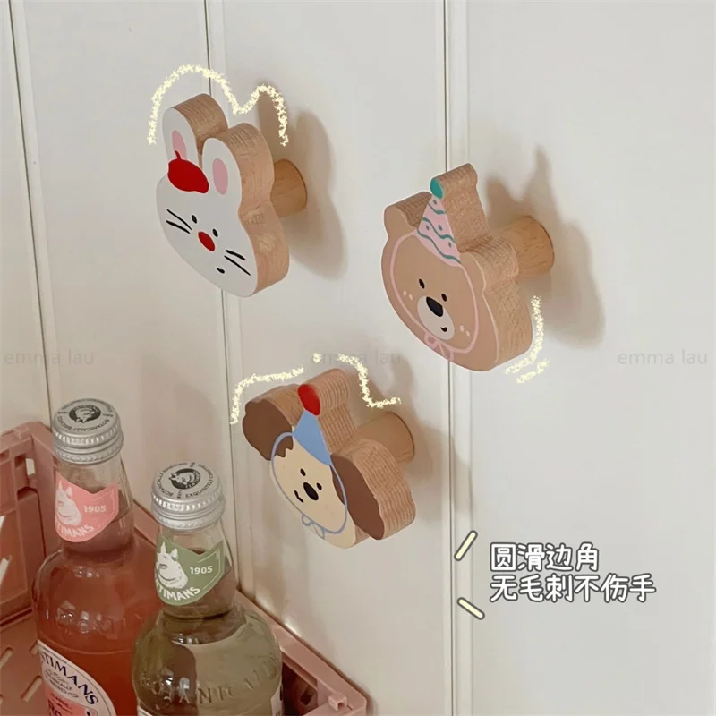 Cartoon Wood Wardrobe Pulls Drawer Knob Wood Clothes Hanger Wall Mounted Coat Hook Decorative Key Holder Handbag Storage Hanger