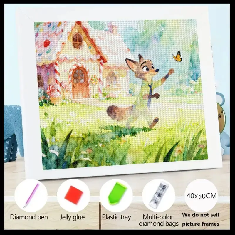 

1 шт. 5D полный набор для алмазной живописи, милая причудливая лиса и бабочка с дизайном конфетного дома, сделай сам, хрустальный горный хрусталь, драгоценный камень, искусство C