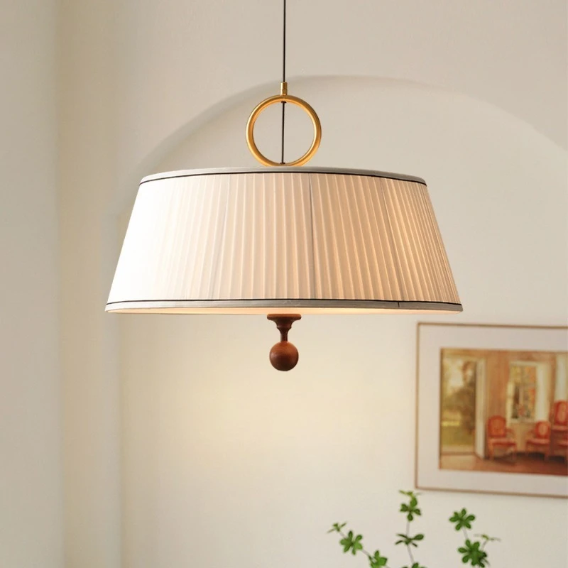 French Medieval Style Restaurant LED Pendant Light Living Room Study Room Exhibition Hall Bedroom Minimalist Fabric Hanging Lamp