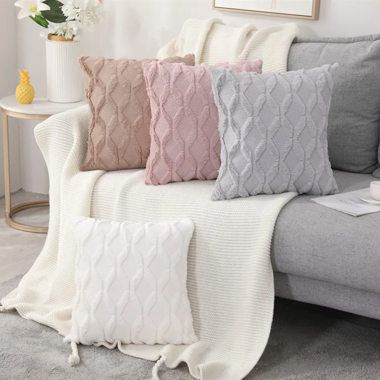 

Rabbit Hair Quilted Plush Pillowcase Core-free Solid Color Sofa Pillow Bedside Pillowcase Cushion Waist Pillowcase