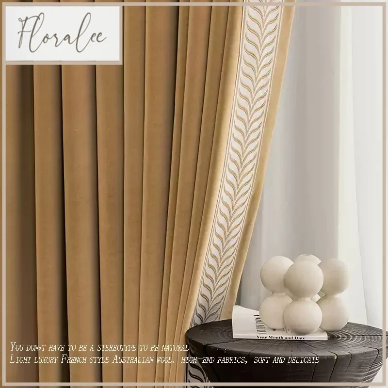 

Luxury Curtains for Living Room Rice Grain Jacquard Shading Simulation Blackout Curtain Finished Custom Physical Shading Curtain