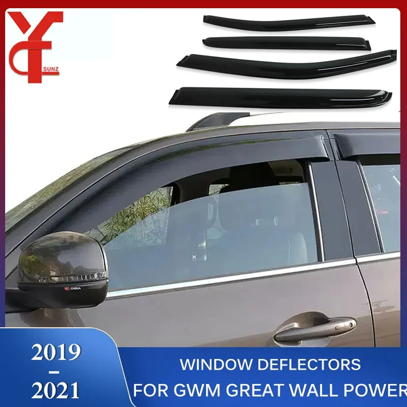 

ABS Side Door Window Deflector Visor Rain Guard For GWM Great Wall Power Great Wall Pao 2019 2020 2021 Pick Up Car Parts Black