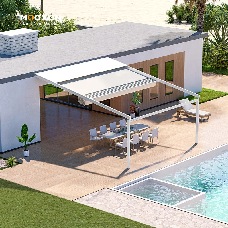 

Retractable Awning Waterproof UV Resistant Outdoor Sun Shade Canopy with Motorized or Manual Control for Patio Garden Balcony