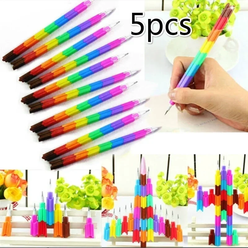 5Pcs/lot Creative Rainbow Stacker Swap Pencils Building Block Non-Sharpening Pencil Writing Supplies for Kids Cute Stationery