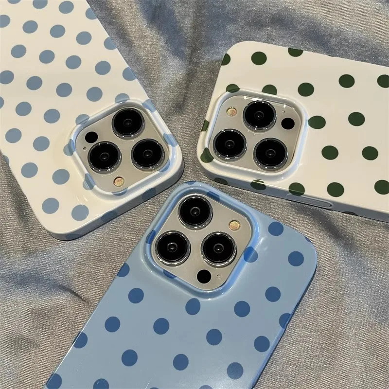 Simple Blue and White Dots Case for IPHONE 15PRO MAX 14 13 PRO 13 PRO MAX 15 15PLUS 15PRO Case Acrylic Hard Mobile Phone Cases