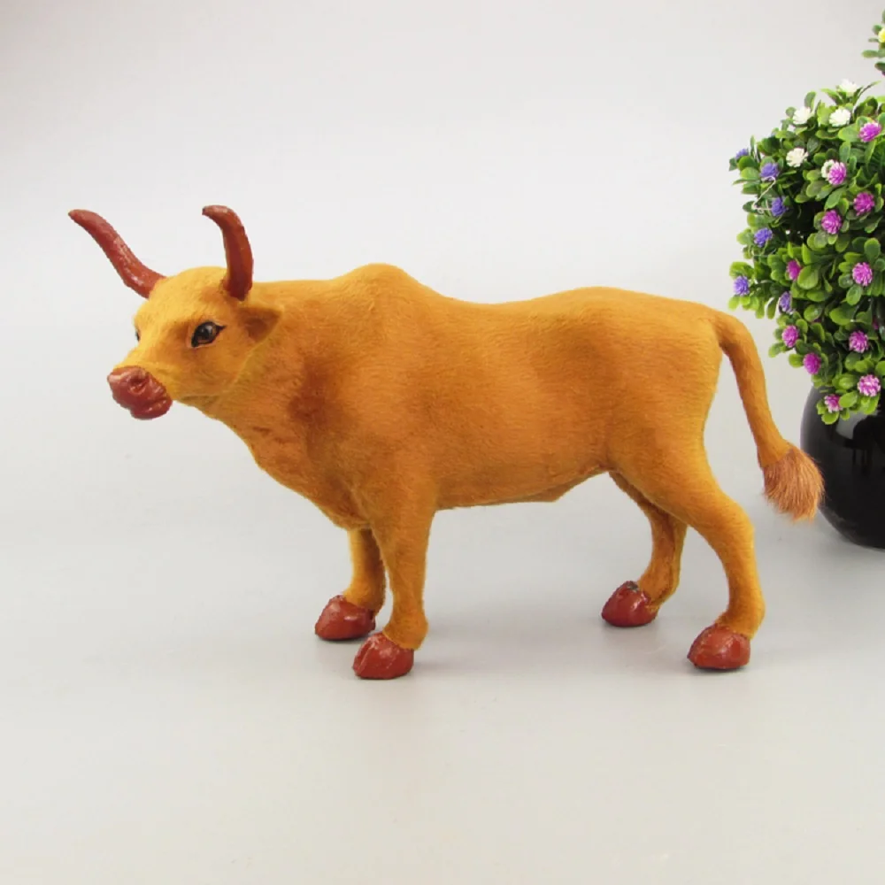 Yellow Simulation Cow Toy Handicraft Model Cattle Gift Approx. 26x11x18cm