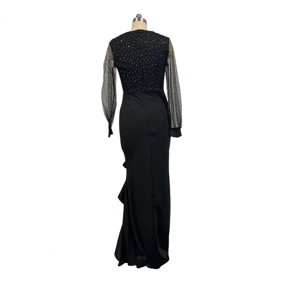 Mesh Sequin Long Dress Elegant Sequin Bodycon Maxi Dress with Mesh Detailing Glitter Sheer Long Sleeve Cocktail Party for Women