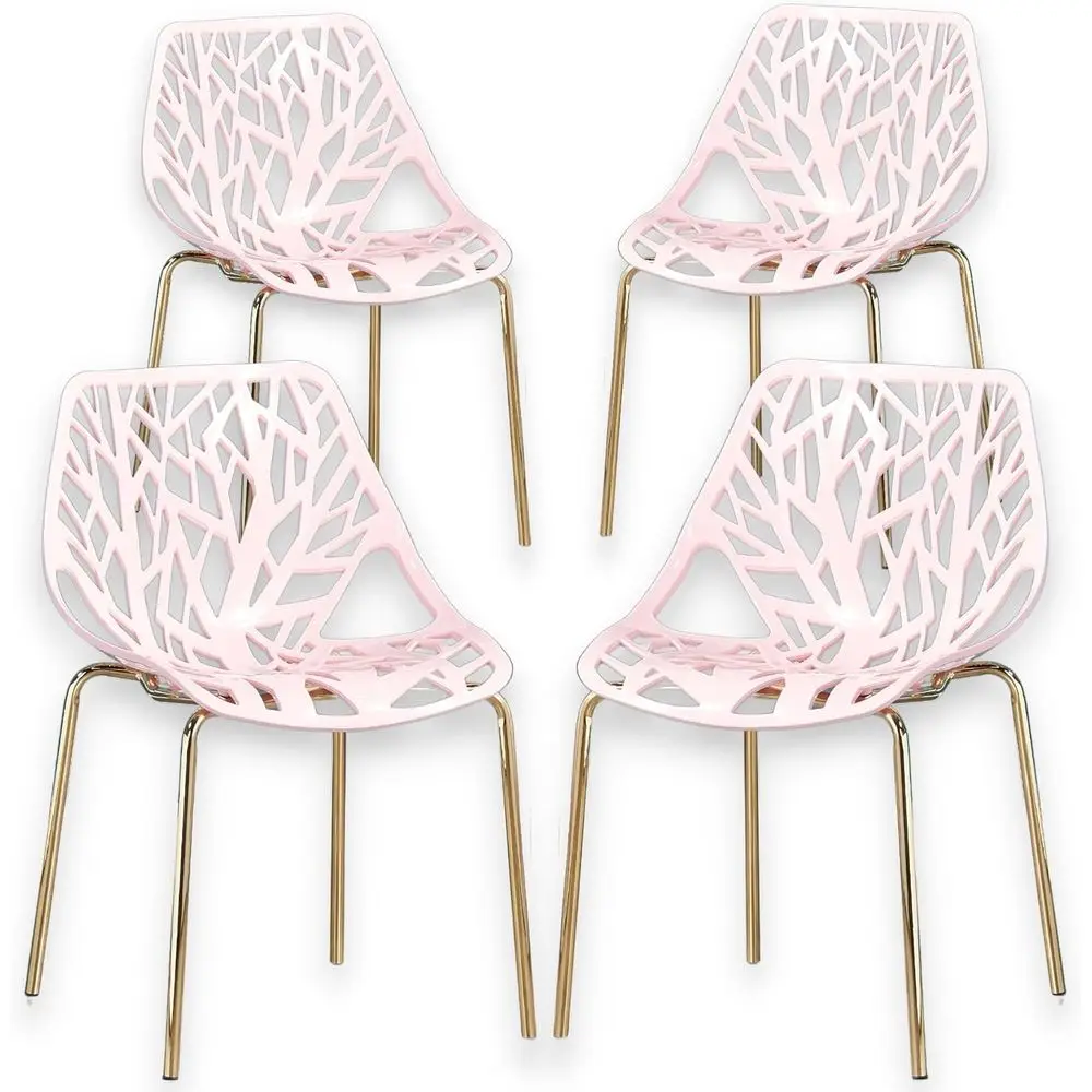 Rose Pink Set of 4 Stackable Dining Chairs, Suitable for Kitchens, Hotels, and Restaurants, Indoor or Outdoor Use