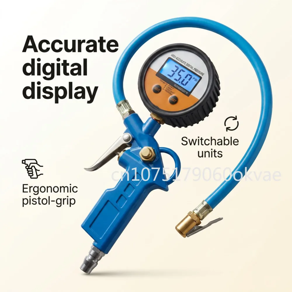 Digital Tire Inflator with Pressure Gauge 0-255 Heavy Duty Air Chuck Compressor Accessory for Car Truck Motorcycle Maintenance
