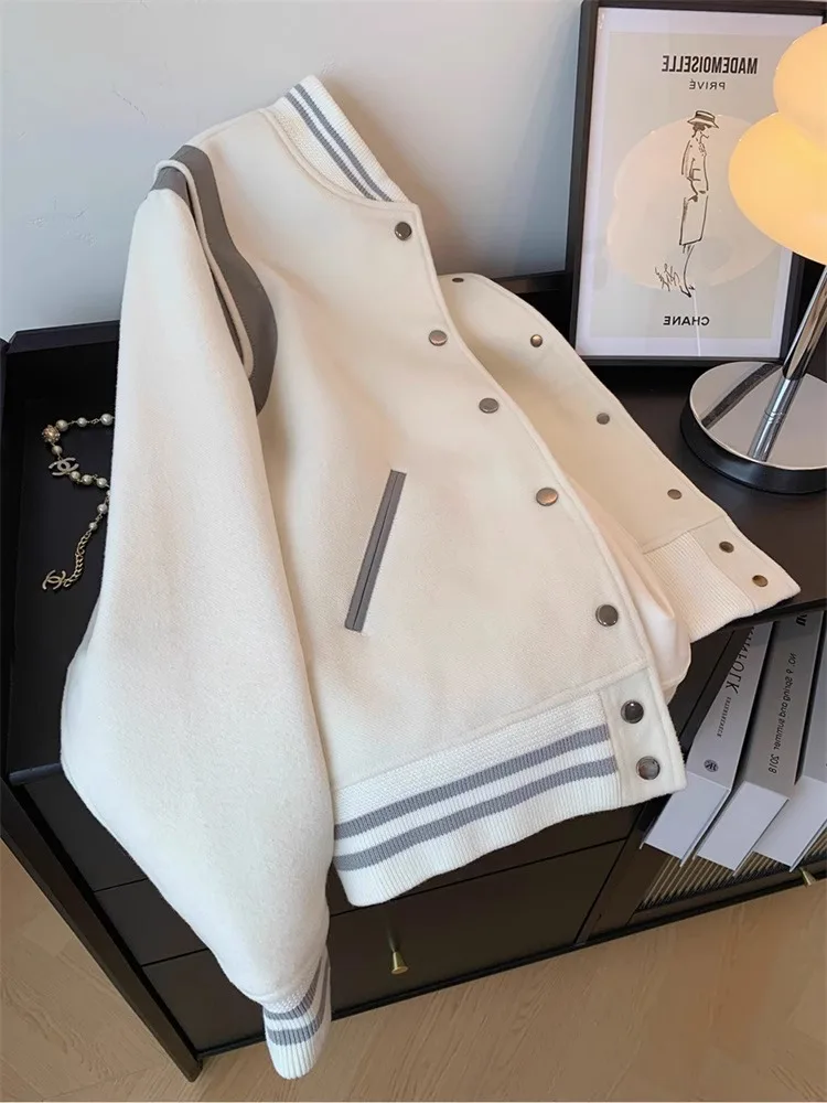 

Ретро-японская бейсбольная куртка с цветными вставками для женщин, весенне-осеннее повседневное пальто из хлопка свободного кроя на пуговицах