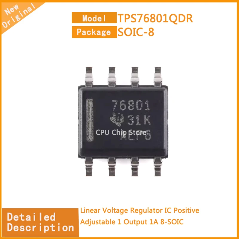 5Pcs/lot  New Original  TPS76801QDR  TPS76801 Linear Voltage Regulator IC Positive Adjustable 1 Output 1A 8-SOIC