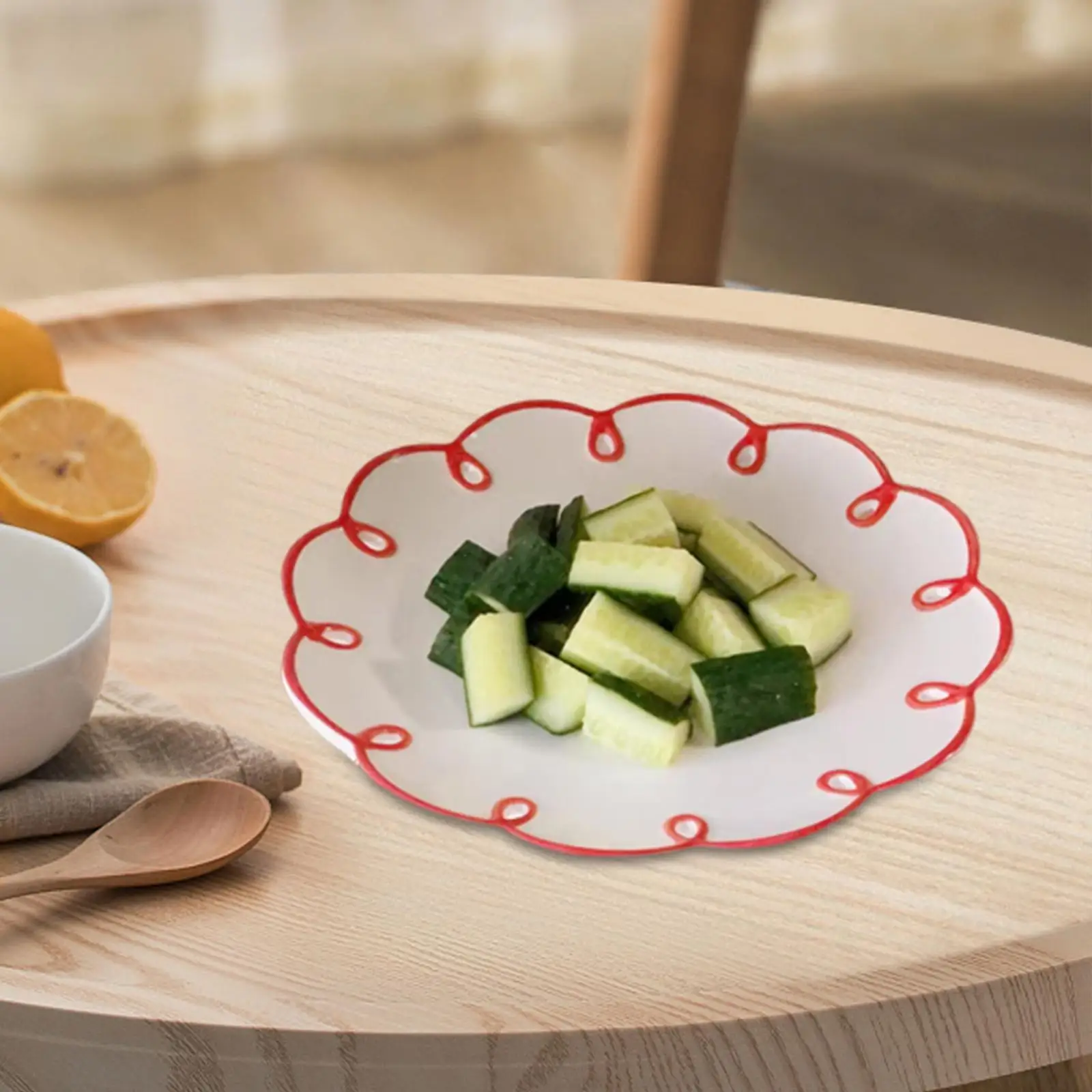 Porcelain Dessert Plate Flower Shape Wave Edge Beautiful Kitchen Plates for Tea Party Home Decoration