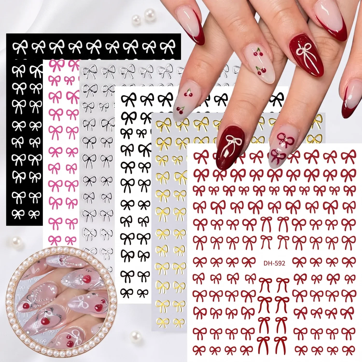 6er-Pack Neue Schleifen-Nagelsticker Süße Niedliche Designs für Nagelstudios DIY Nagelkunst-Zubehör