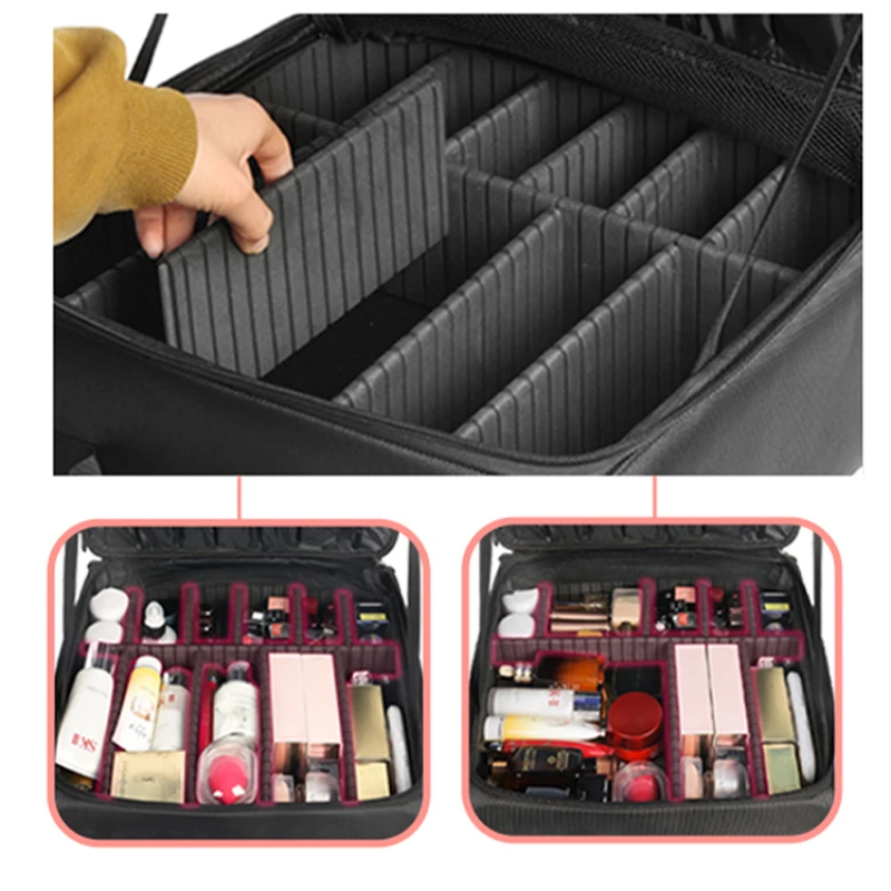 Makeup Suitcase on Wheels Women Scooter Travel Black Canvas Small Suitcases Folding Rolling Luggage Multi Funciton Trolley Case