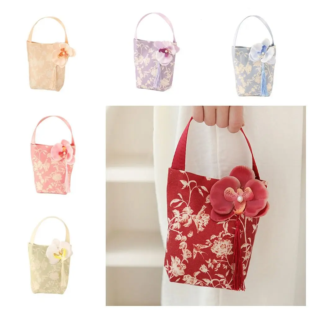 

Flower Festive Sugar Bag Butterfly Orchid Flower Pendant Storage Bag Canvas Knot Wrist Bag Korean Style Jewelry Packing Bag