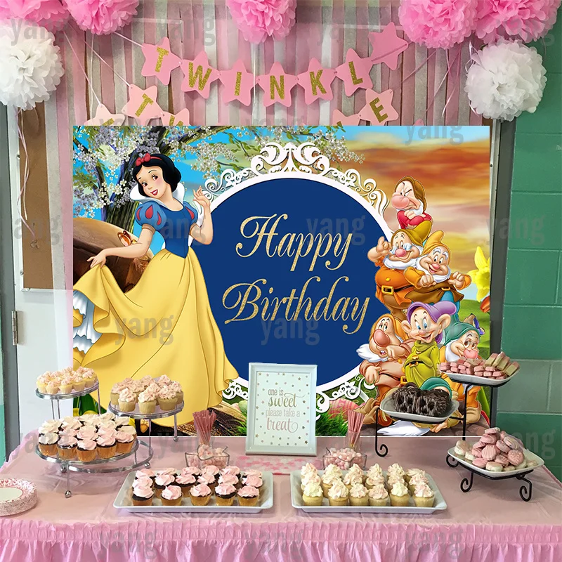 Disney Forest Background Snow White And The Seven Dwarfs Princess Custom Photo Wall Birthday Party Decoration Banner Backdrop