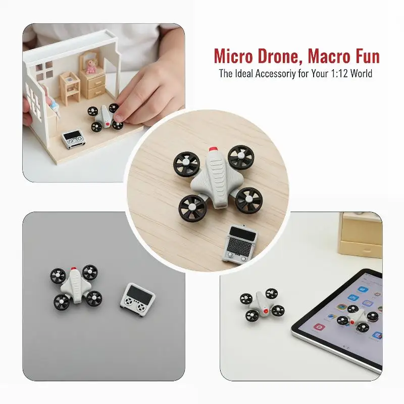 1: 12 Scale Miniature Remote Control Drone Model Miniature Scene Props Dollhouse With A Strong Sense Of Technology