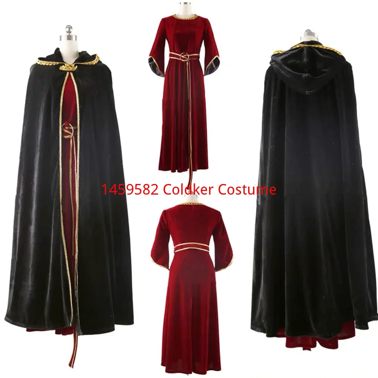 

High Quality Full Sets Halloween Christmas Mother Gothel Cosplay Costum Handsel Black Cloak Red Party Dress