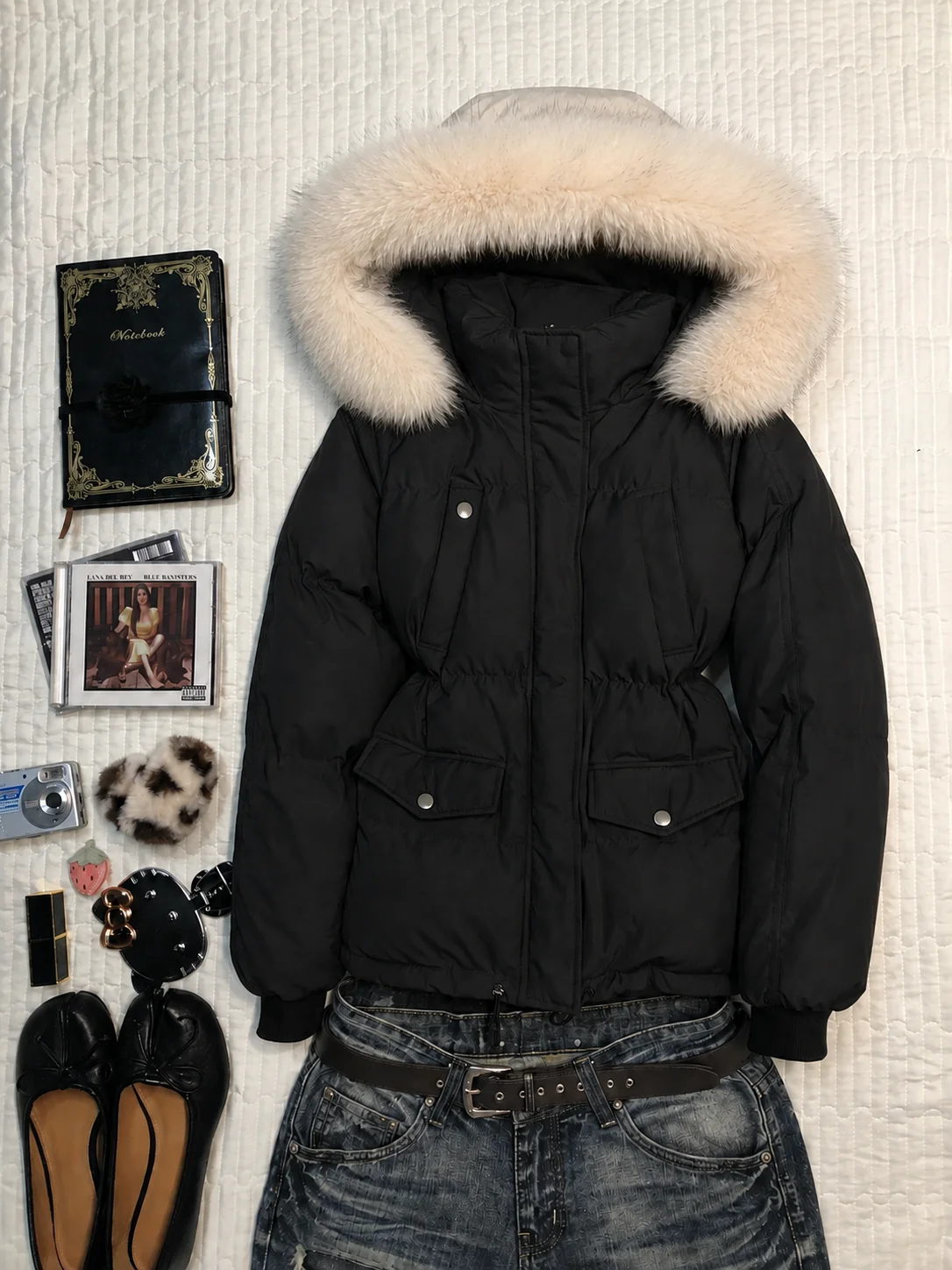 Korean Fashion Faux Fur Parkas Jackets Womens Y2K American Vintage Cotton‑padded Coats Autumn Retro Warm Casual Outwear Tops