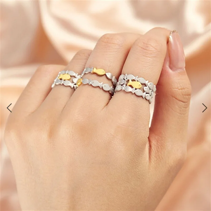 DIY accessories AliExpress hot-selling two-color mesh fish opening adjustable ring, fashionable niche simple versatile hand jewe