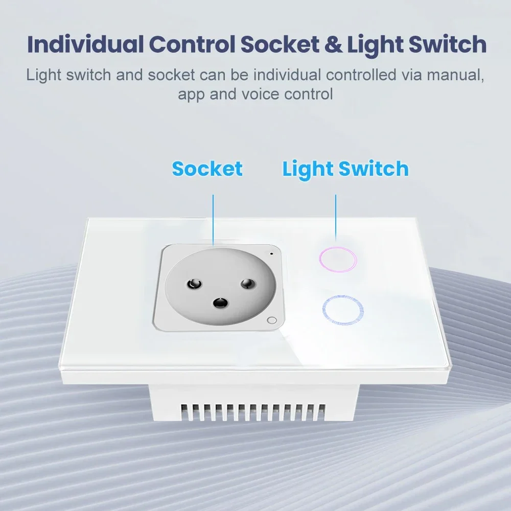 Shawader Israel Wall Socket Wifi Smart Light Switch Tuya Plug Electrical Outlet Touch Glass Panel Intelligent Alexa Google Home