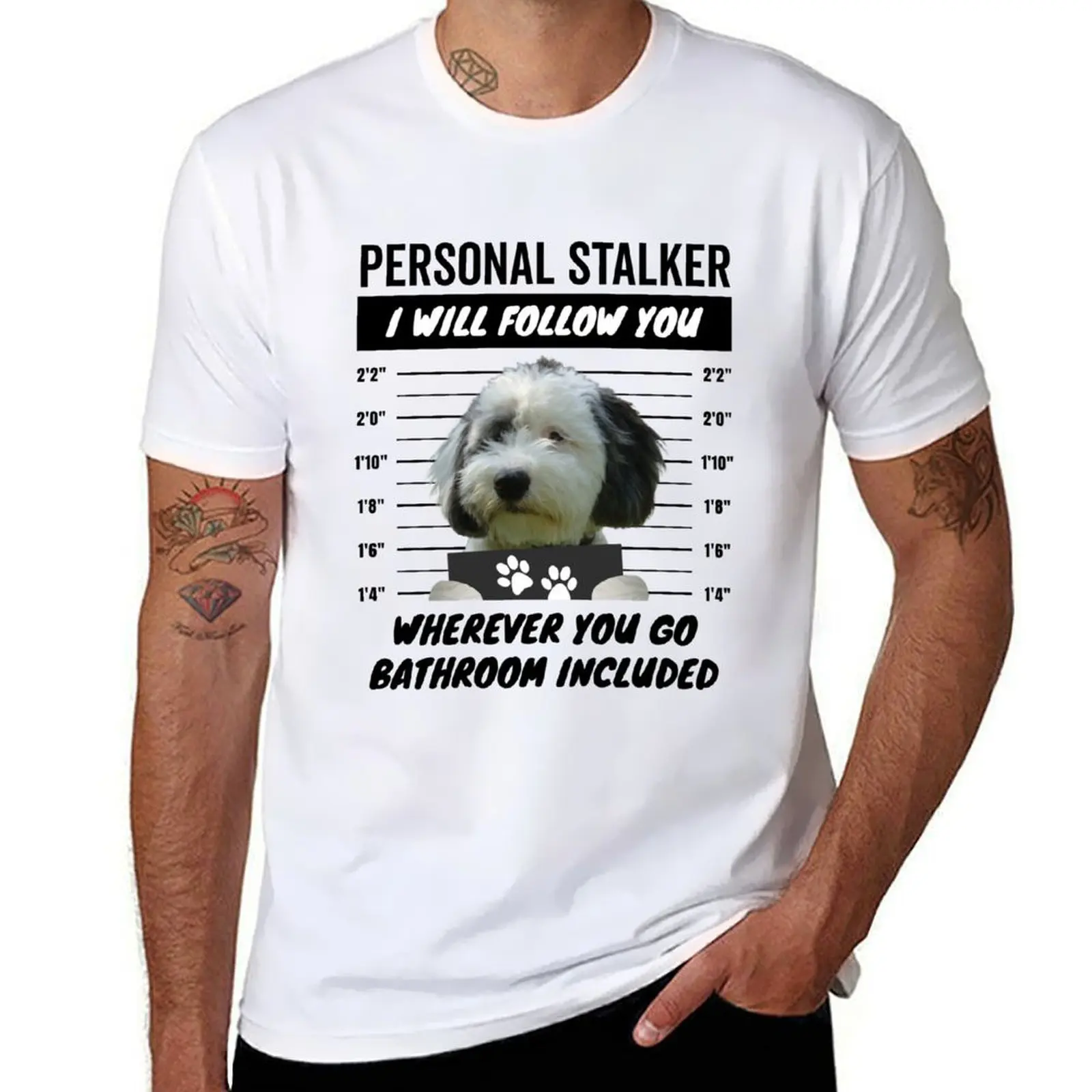 

Personal Stalker Dog – Sheepadoodle T-Shirt Work Style Casual T-Shirt