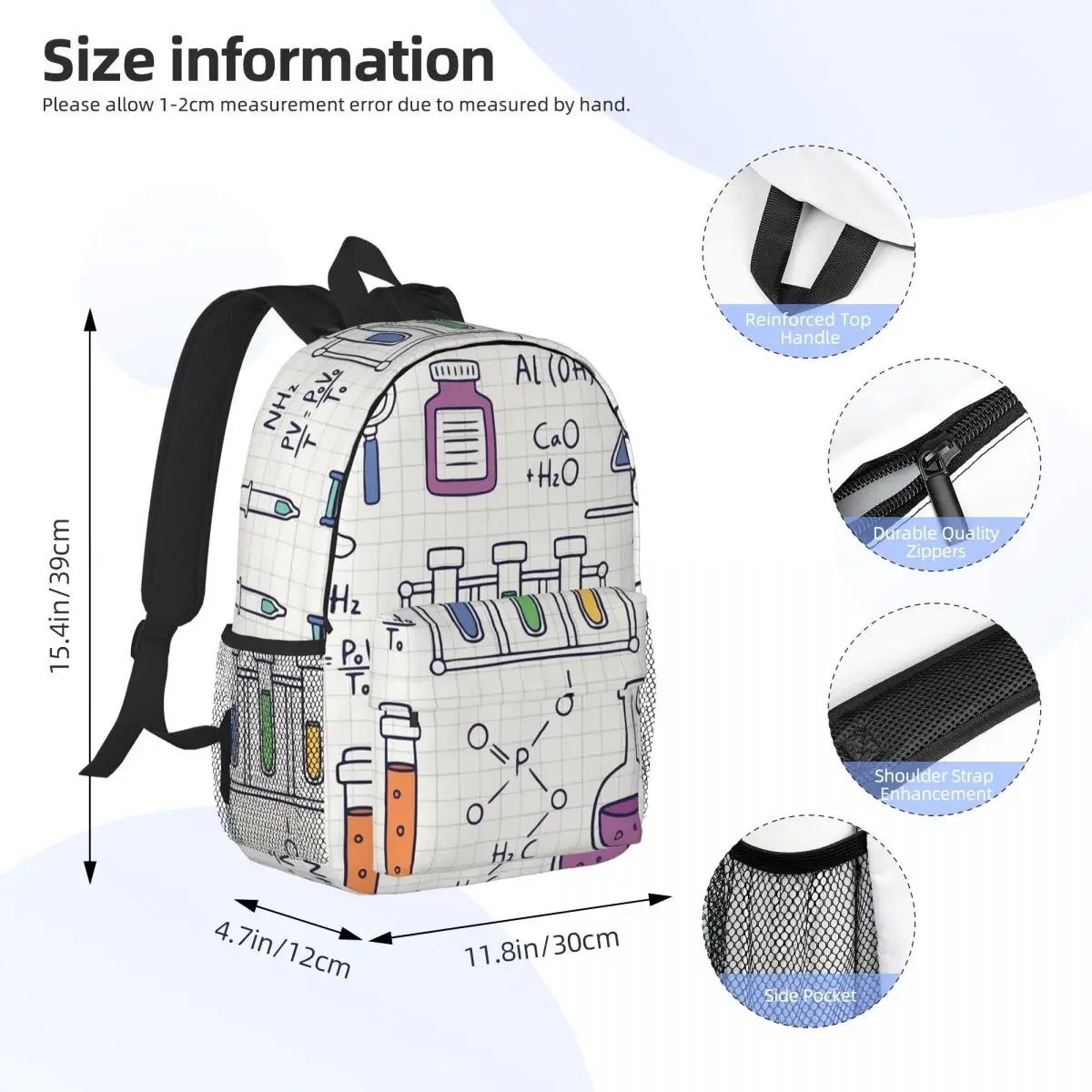 Amazing Chemistry Backpacks Teenager Bookbag Cartoon Students School Bags Travel Rucksack Shoulder Bag Large Capacity