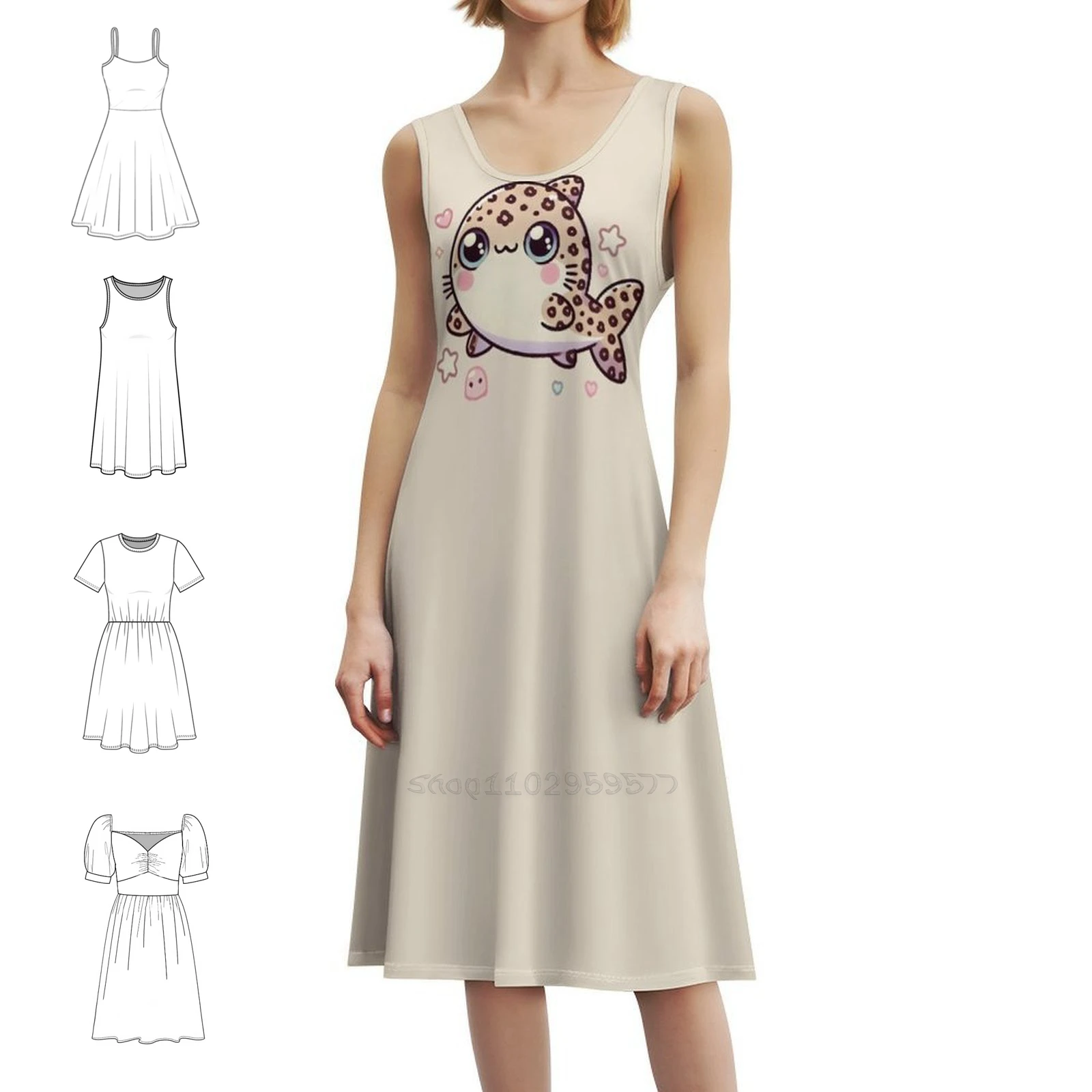 

Леопардовое мини-платье в консервативном стиле с изображением акулы для женщин, свободное повседневное дневное платье трапециевидной формы, леопардовая акула, леопардовая акула, каваи, женское