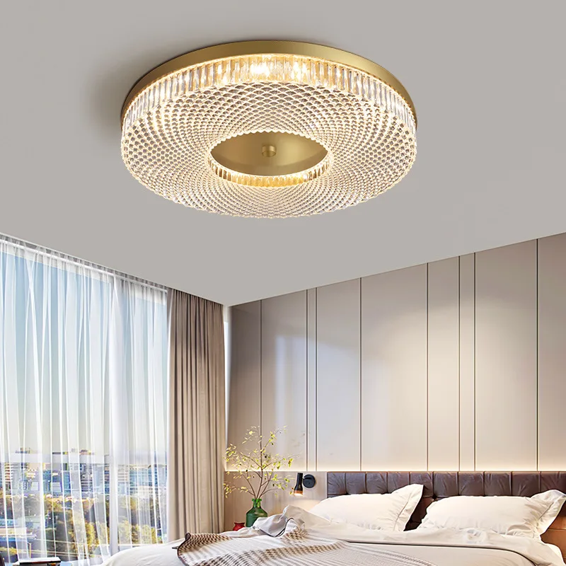 Plafonnier LED en cristal pour salon et chambre à coucher, lustre doré, éclairage intérieur domestique, moderne et luxueux