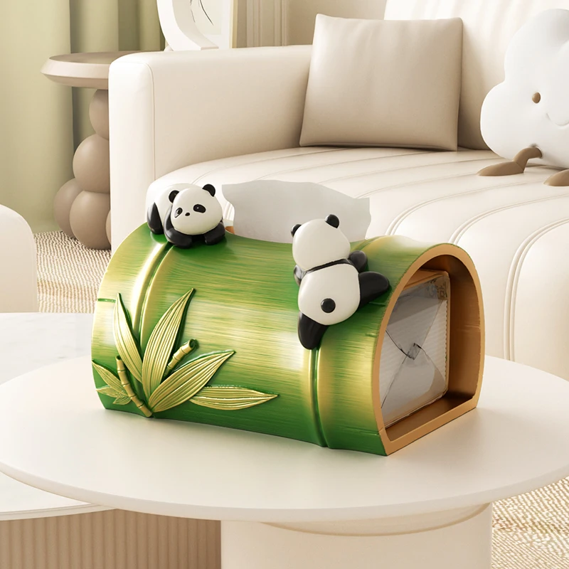 

Creative Resin Panda Shaped Tissue Box Light Luxury Green Bamboo Shape Napkin Box Home Living Room Bedroom Hotel Decoration, 1Pc