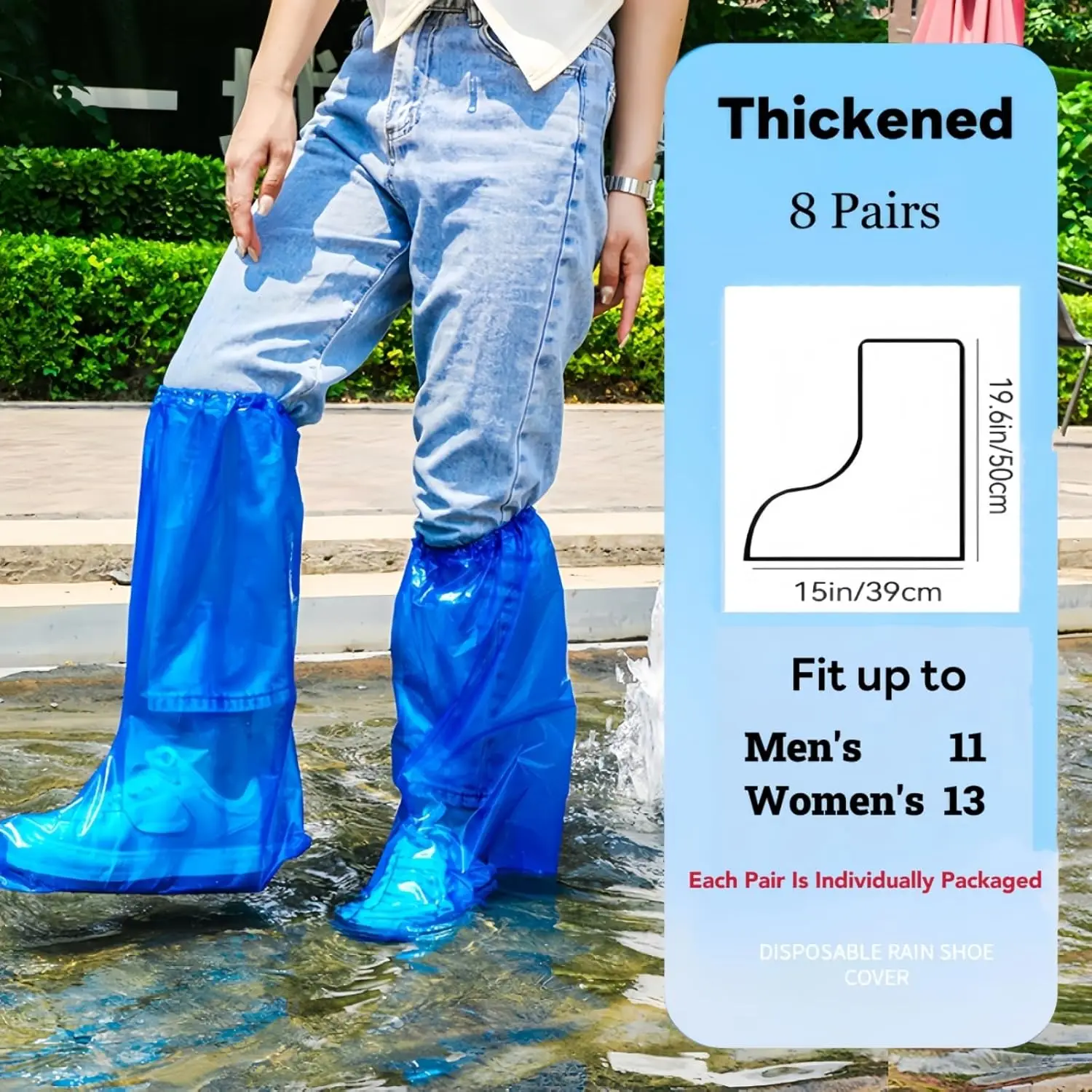 Einweg-Schuhüberzüge Blaue Regenschuhe und Stiefelüberzüge Plastik Lange Schuhüberzüge Transparente Wasserdichte Rutschfeste Überschuhe für Damen und Herren – Detail 4