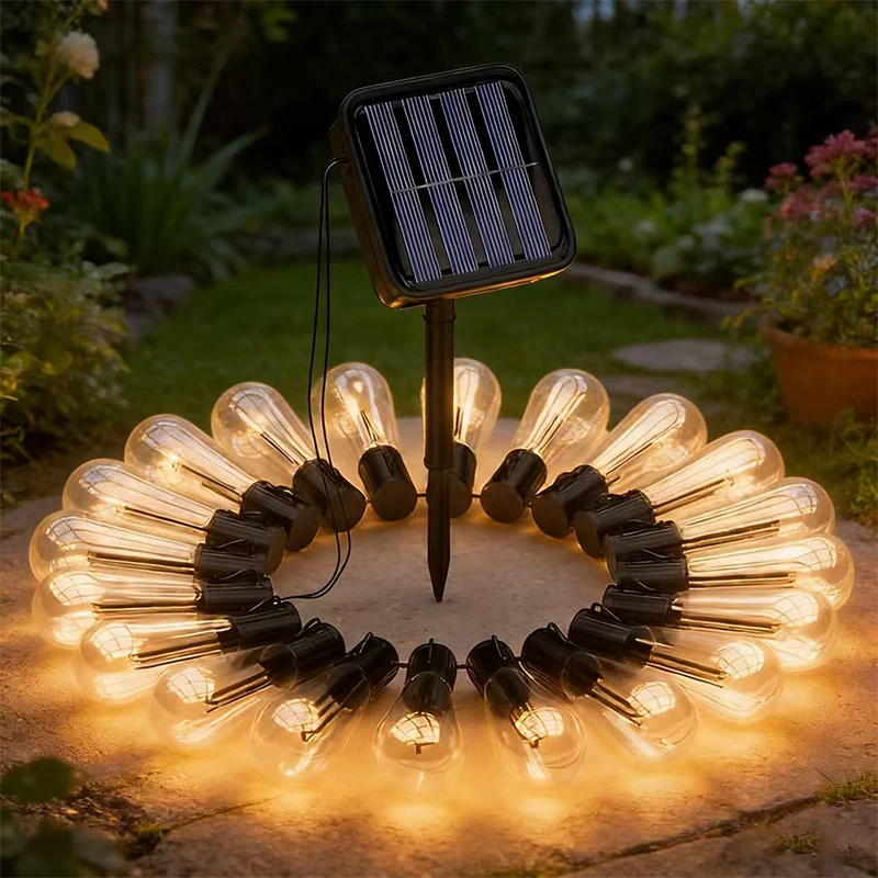 

Edison Light Outdoor String Shatterproof Bulbs, Waterproof LED Solar Hanging Ambience Lights, for Yard Garden Patio Bistro